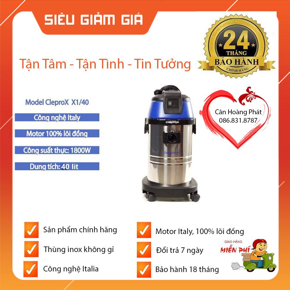 [ HÀNG TỐT NHẤT ] MÁY HÚT BỤI CÔNG NGHIỆP KHÔ ƯỚT CleproX X-1/40 (1 motor). HÀNG CHÍNH HÃNG BẢO HÀNH 18 THÁNG