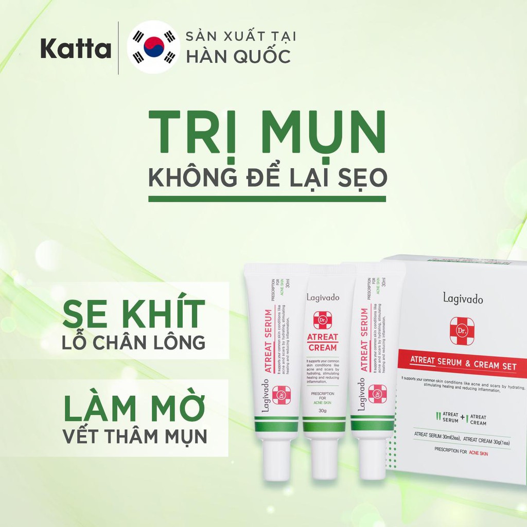 Bộ sản phẩm Hàn Quốc Ngăn Ngừa Và Phục Hồi Da Mụn gồm Atreat Cream 30g và 2 serum 30 ml - Katta