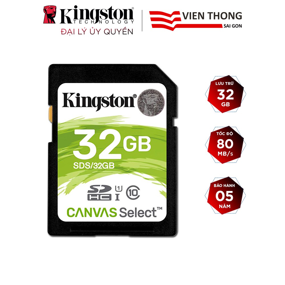Thẻ nhớ SDHC Kingston 32GB Canvas Select upto 80MB/s (SDS/32GB) - Hãng phân phối chính thức