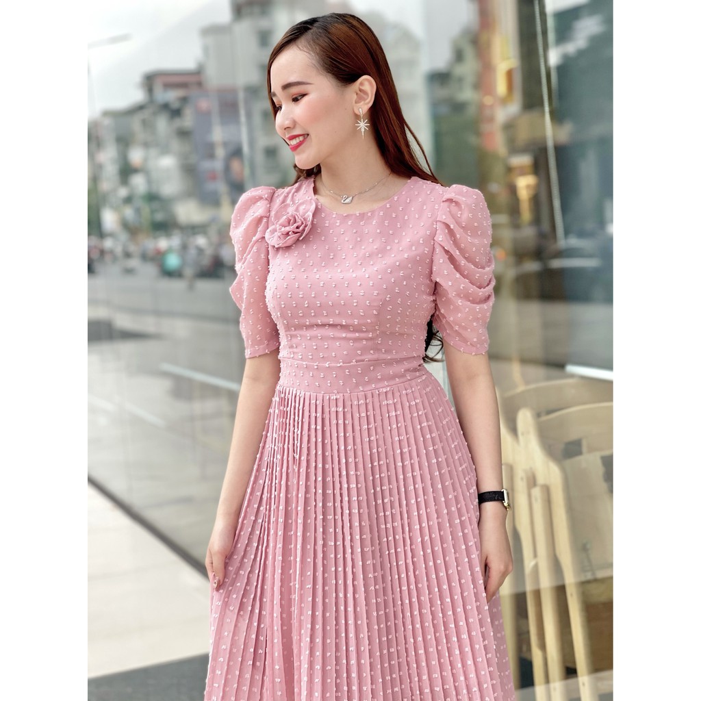 Đầm dáng xòe chất liệu voan tơ hạt nổi cao cấp Emvy K56 | BigBuy360 - bigbuy360.vn