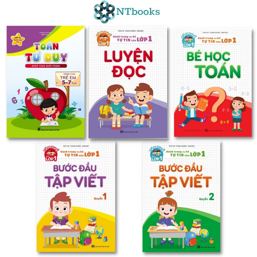 Bộ 5 cuốn sách Toán tư duy cho bé từ 5-7 tuổi - Luyện đọc - Bé học toán - Bước đầu tập viết 1,2
