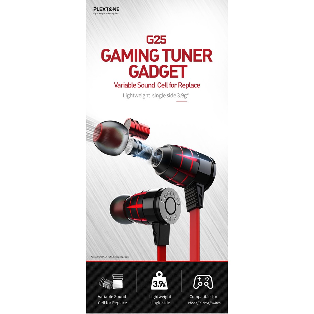 Tai nghe gaming nhét tai - Plextone G25 phiên bản mark 3 - 3 bộ tools -Chính hãng - Tai nghe gaming cho điện thoại