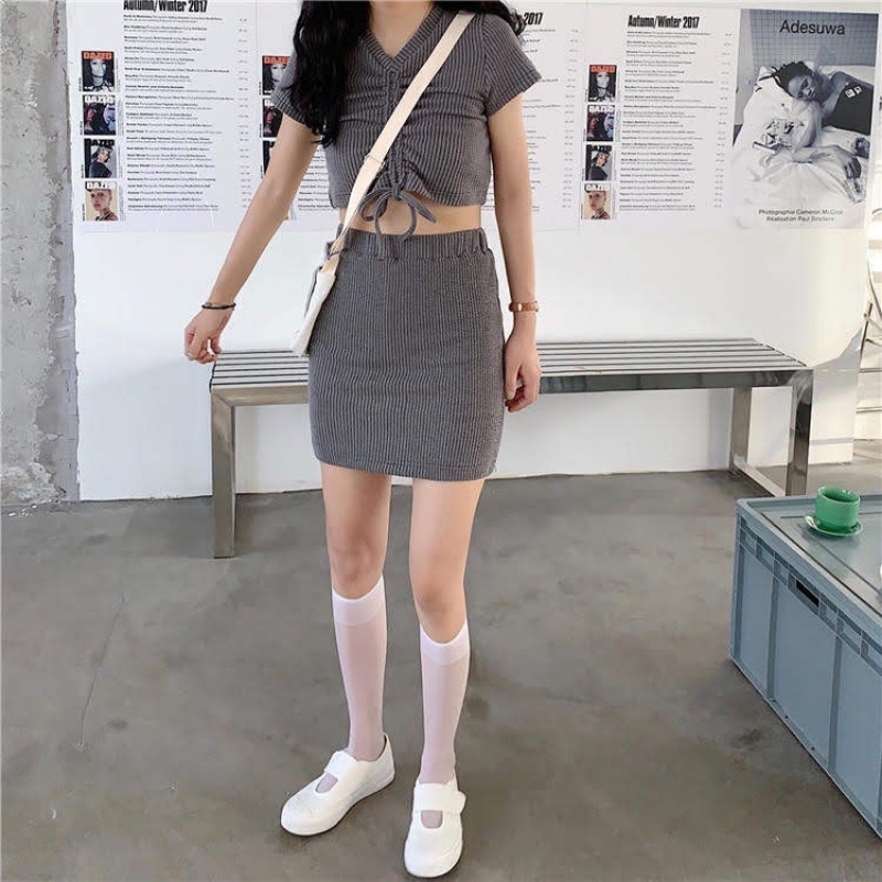 Set đồ nữ TABISHOP set váy áo croptop rút dây phong cách ulzzang Hàn quốc đi chơi đi học siêu xinh