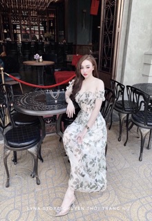 Váy maxi voan hoa trễ vai