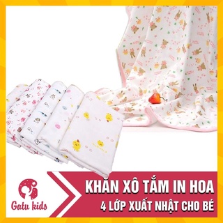Combo 3 Khăn xô tắm in hoa 4 lớp cho bé xuất Nhật (75x80cm)