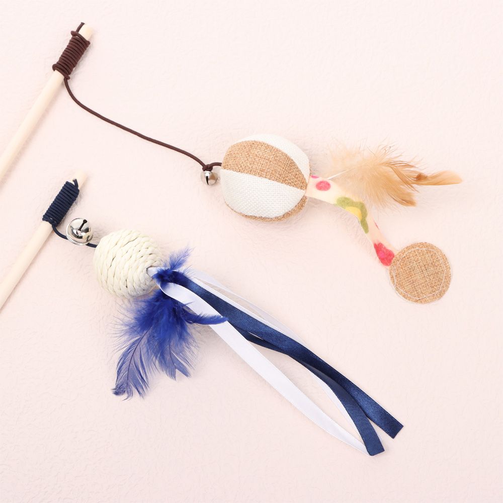 Đồ chơi que gỗ lông vũ hình chuột hoạt hình mini vui nhộn ngộ nghĩnh tương tác với thú cưng