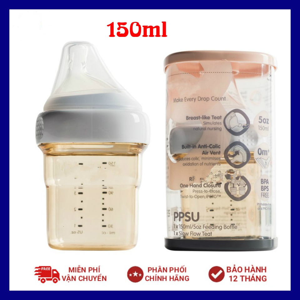 Bình sữa hình vuông PPSU dung tích 150ml/240ml/330ml chống đầy hơi an toàn cho bé