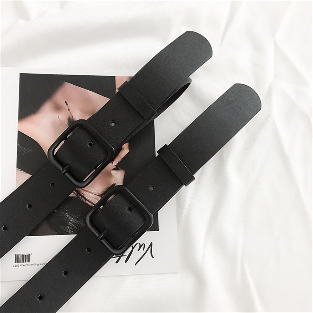 Thắt Lưng Da Màu Đen Khóa Vuông Thời Trang Unisex