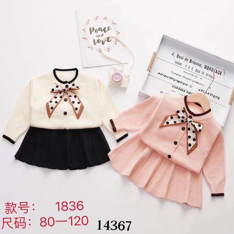 Set váy len nơ tiểu thư bé gái hàng quảng châu cao cấp