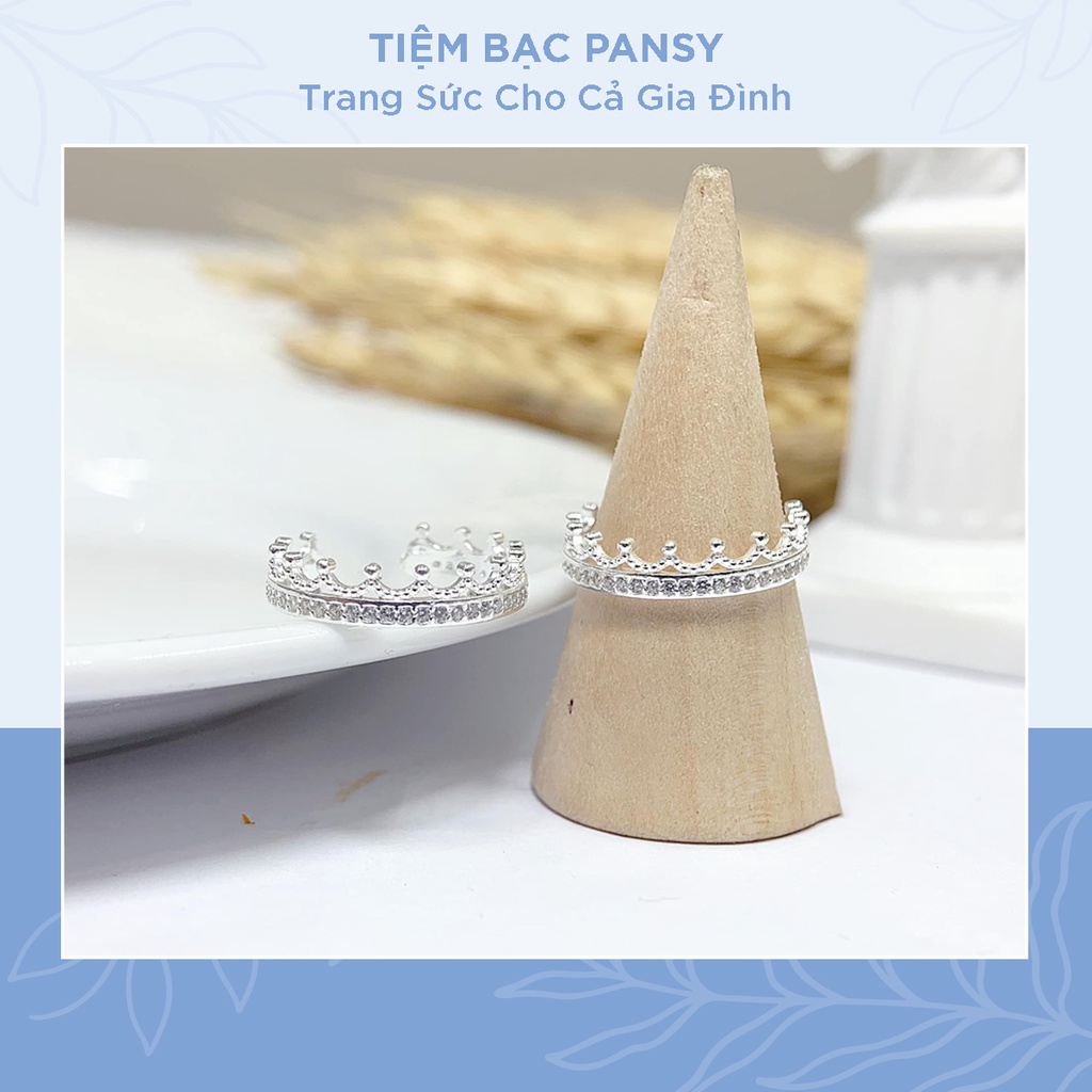 Nhẫn bạc nữ PANSY hình vương miện xinh xắn, nhẫn vương miện thiết kế hở freesize bằng bạc ta 925 cao cấp
