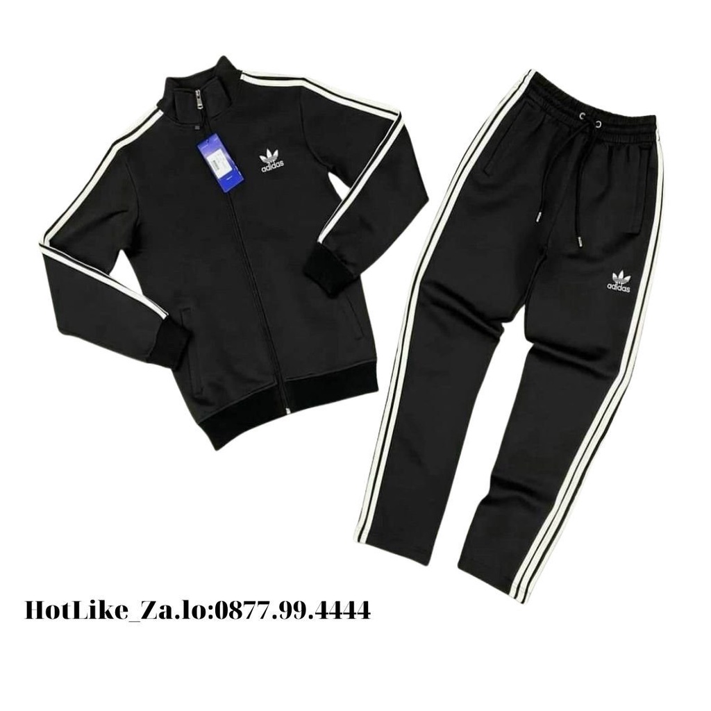 Bộ thể thao adidas nam nữ thu đông 3 sọc, quần áo thể thao co giãn 4 chiều, logo thêu sắc nét