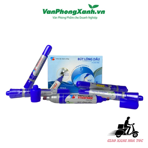 Bút lông dầu Thiên Long PM-09 2 đầu   - Đỏ/Xanh/Đen