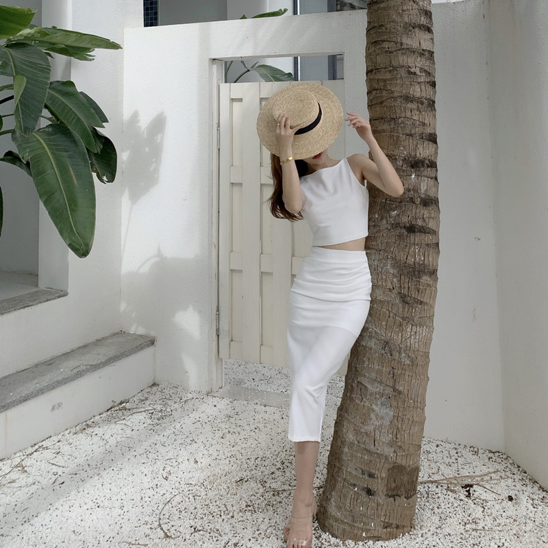 IELGY   Bộ Áo Không Tay Màu Trơn Có Khóa Kéo Thời Trang Mùa Xuân Dễ Phối Đồ