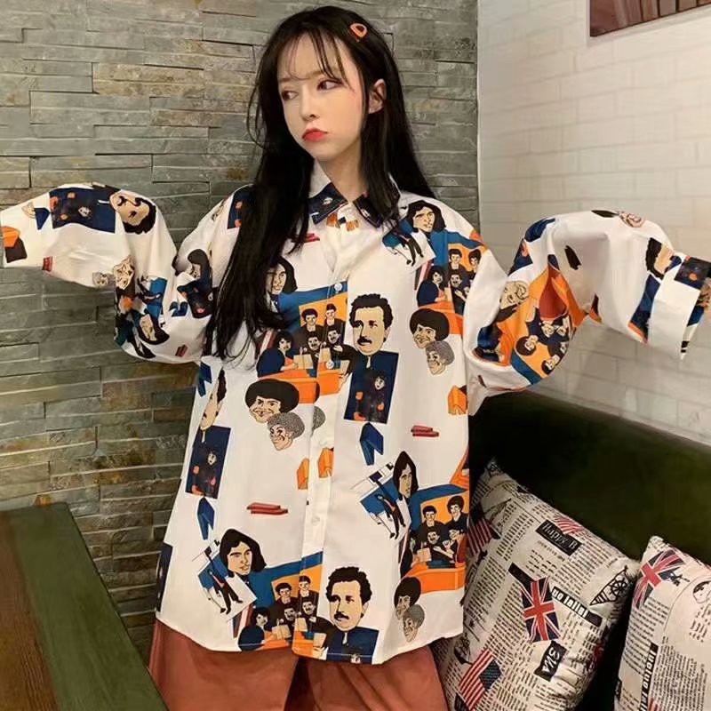 European and American style cartoon long-sleeved shirt for men