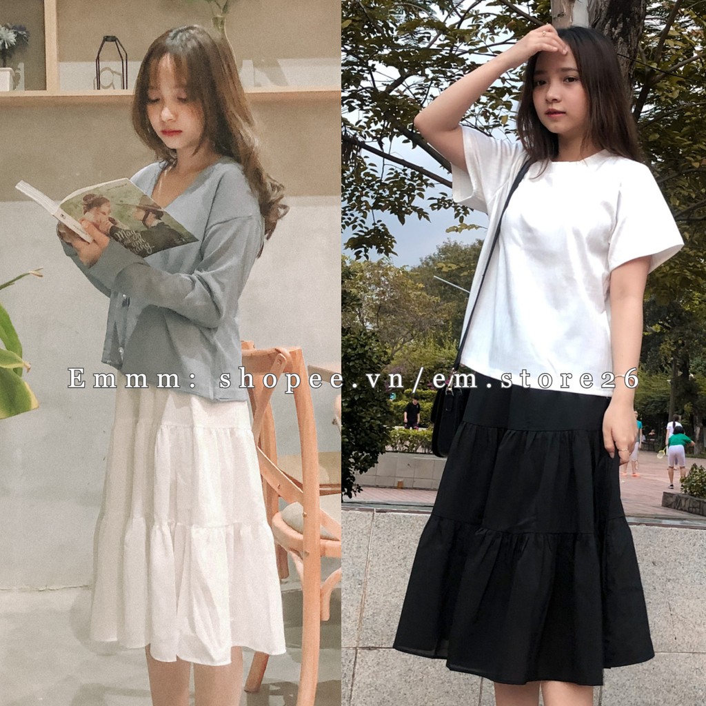 [Mã FATHANG5 giảm 10K đơn 50K] Chân váy midi 3 tầng 2 màu (trắng, đen) Freesize (váy dài 70cm) (Ảnh thât tự chụp) | BigBuy360 - bigbuy360.vn