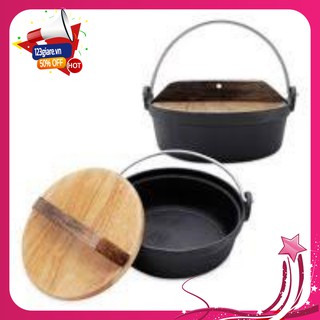 Thố gang Vạn Lợi nắp gỗ chống dính loại lớn