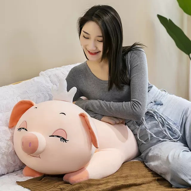 [ Mẫu Mới ] Gấu Bông Heo Nằm Angel Mắt Hip Vương Miệng Cánh Tim