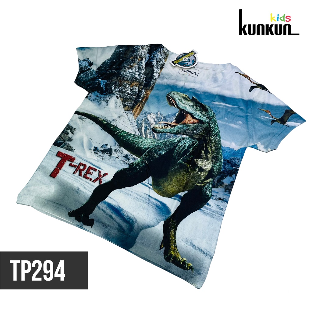 Đồ bộ bé trai thun lạnh co giãn 4 chiều in 3D hình khủng long t-rex size đại từ 10-60kg Kunkun Kid TP294 cao cấp