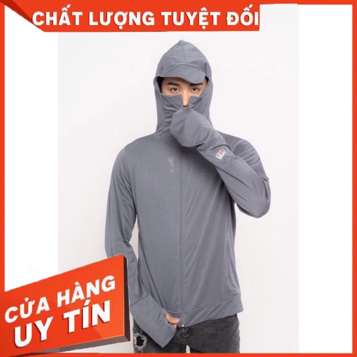 Áo chống nắng nam KHÓA KÉO CAO CHE MẶT có mũ đội che kín đầu và tay áo xỏ ngón che hết mu bàn tay - HÀNG MỚI VỀ
