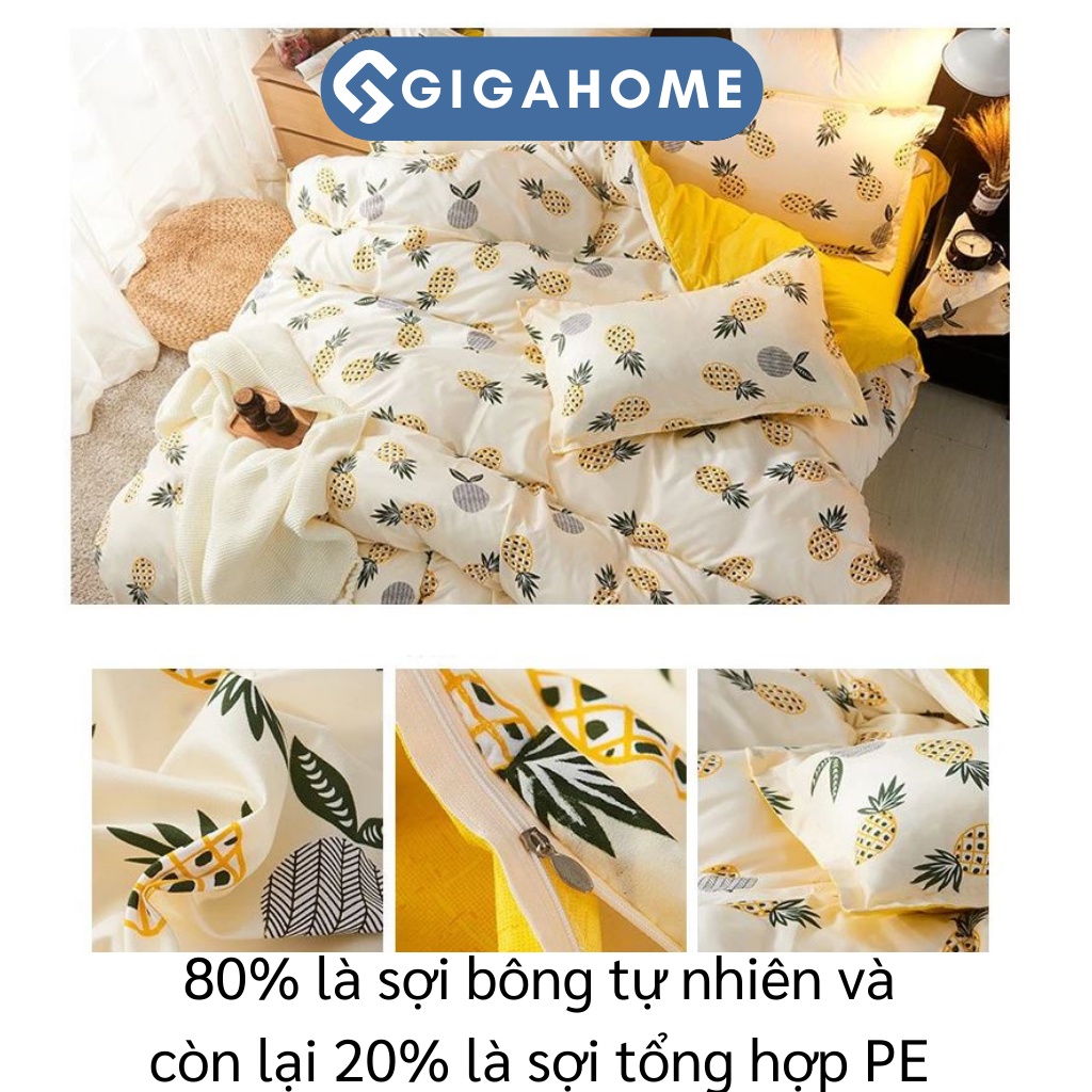 Bộ Chăn Ga Gối 4 Món Hoạt Tiết Vịt, Dứa GIGAHOME Chất Liêu Cotton Thấm Hút Tốt 8129
