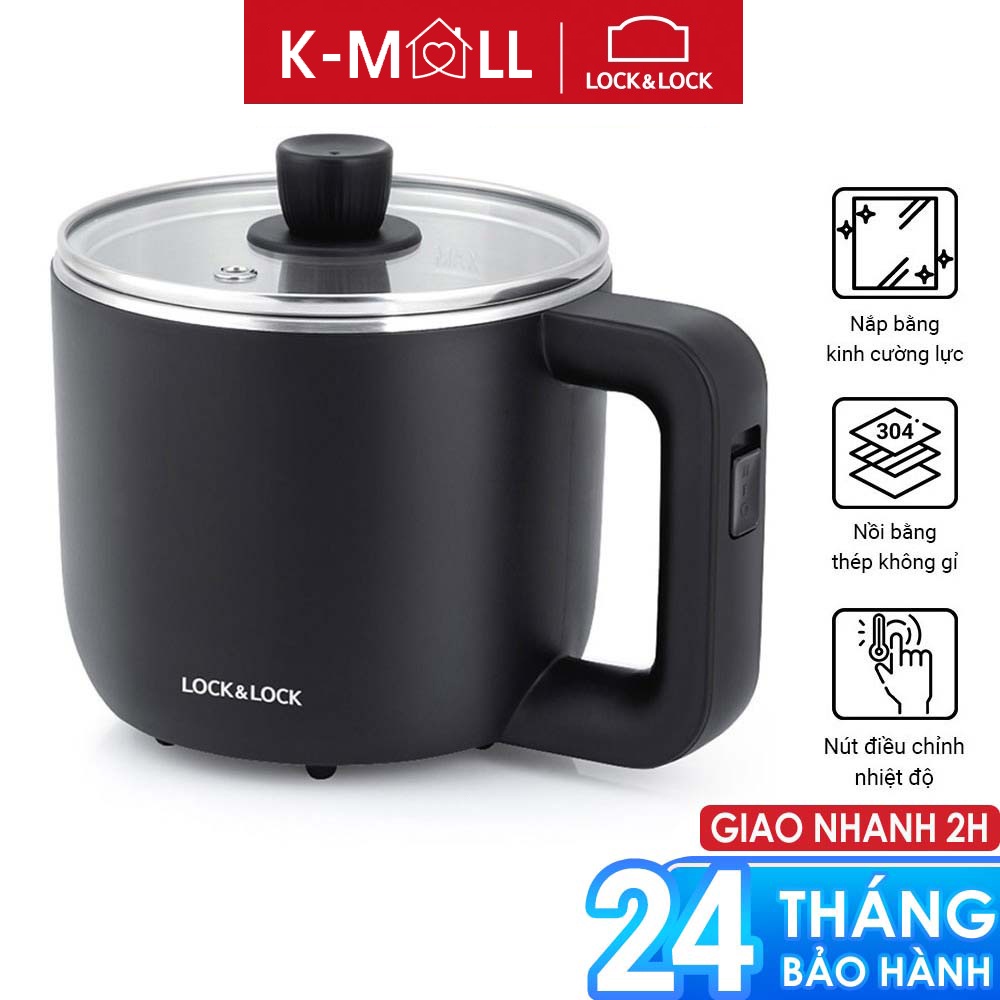 Nồi điện đa năng Lock&Lock 0.8L nấu mì nấu lẩu nấu nước, tặng kèm khay hấp trứng EJP116BLK - K-MALL
