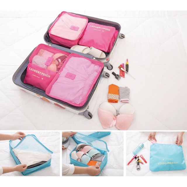 Bộ 6 túi đựng đồ dùng du lịch chống thấm nước phong cách Hàn Quốc