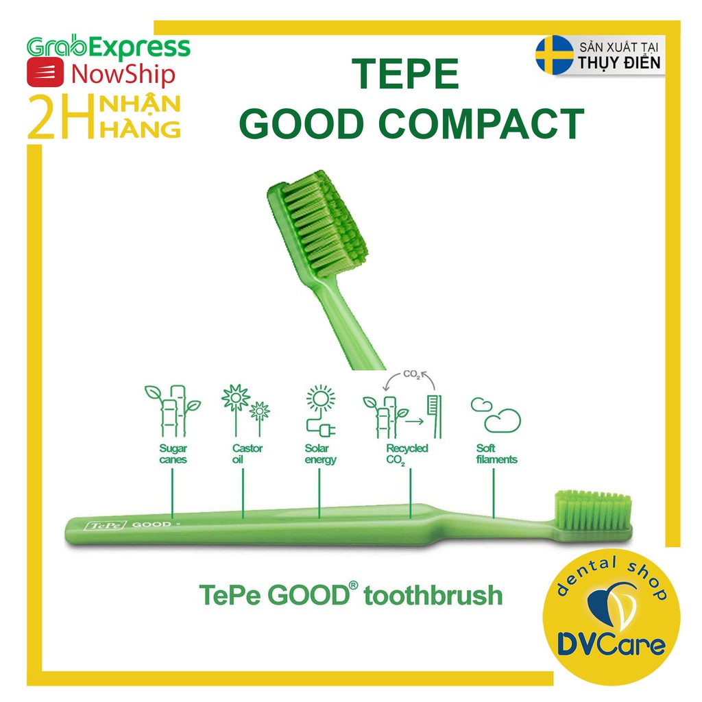 Bàn chải đánh răng đầu nhỏ thân thiện với môi trường TePe GOOD Compact Soft [dvcareshop]