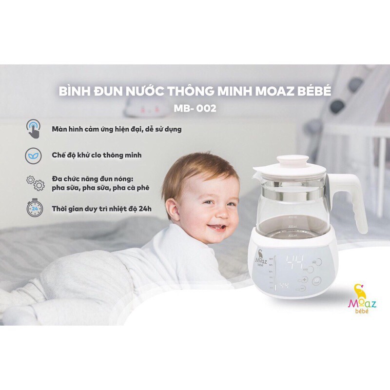 Bình Đun Nước Điều Chỉnh Nhiệt Độ Pha Sữa Cho Bé Moaz Bebe MB002