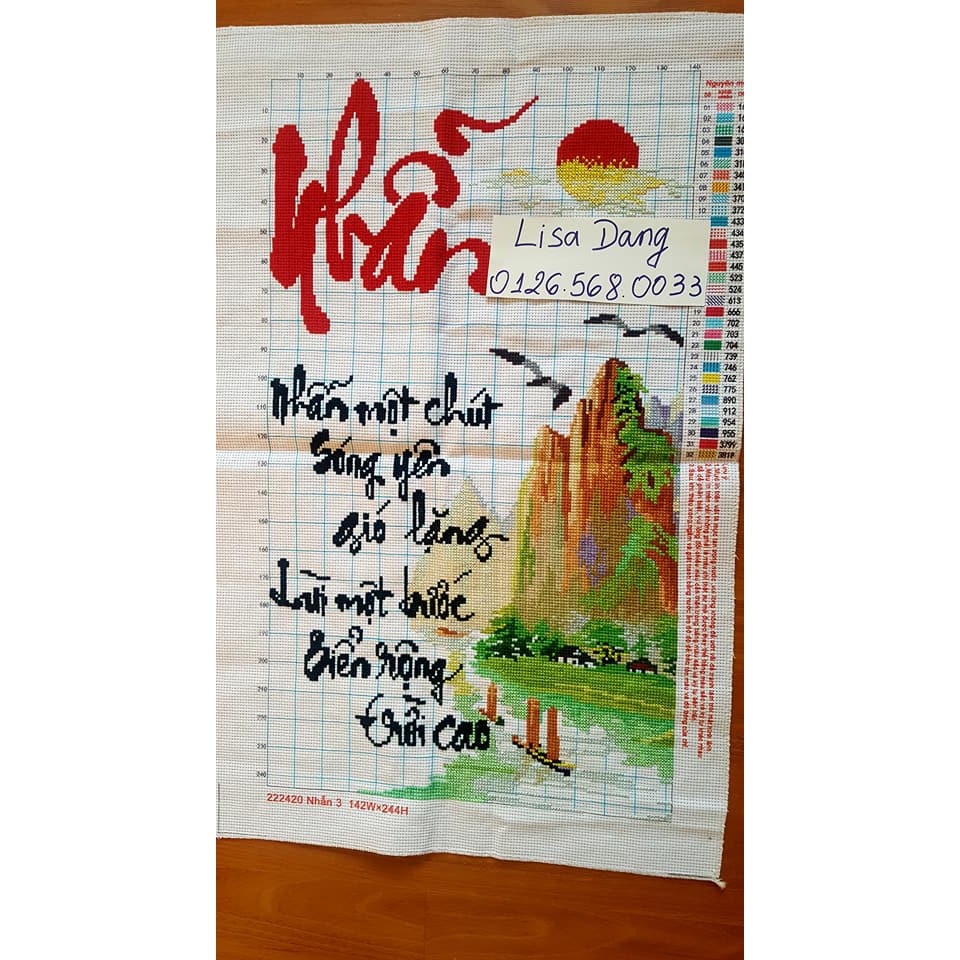 Tranh thêu NHẪN đã thêu65x45cm