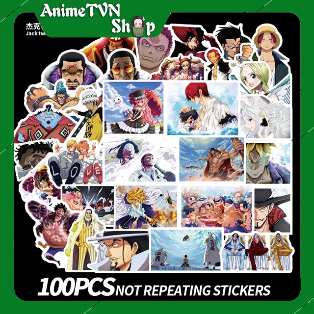Miếng dán Sticker anime One Piece - Đảo hải tặc trọn bộ 100 hình - In rõ ràng sắc nét khó tróc