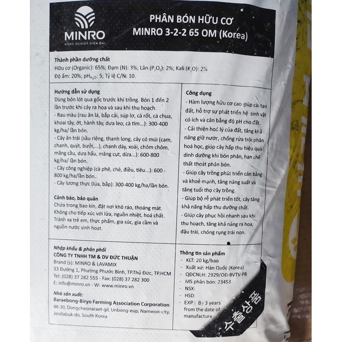 Phân Hữu Cơ Hàn Quốc Minro (1kg), Cung cấp dinh dưỡng cần thiết cho cây trồng