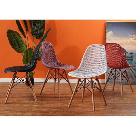 Ghế Cafe - Ghế Eames Đan Lưới Chân Gỗ Phù Hơp Với  Không Gian Phòng Khách Quán Caffe, Văn Phòng.