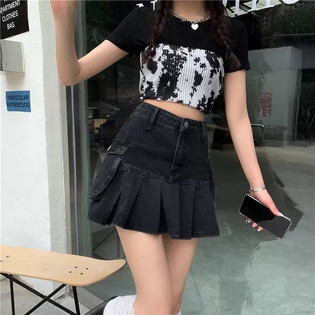 Chân váy jean COZOKC lưng cao dáng ôm dễ phối đồ