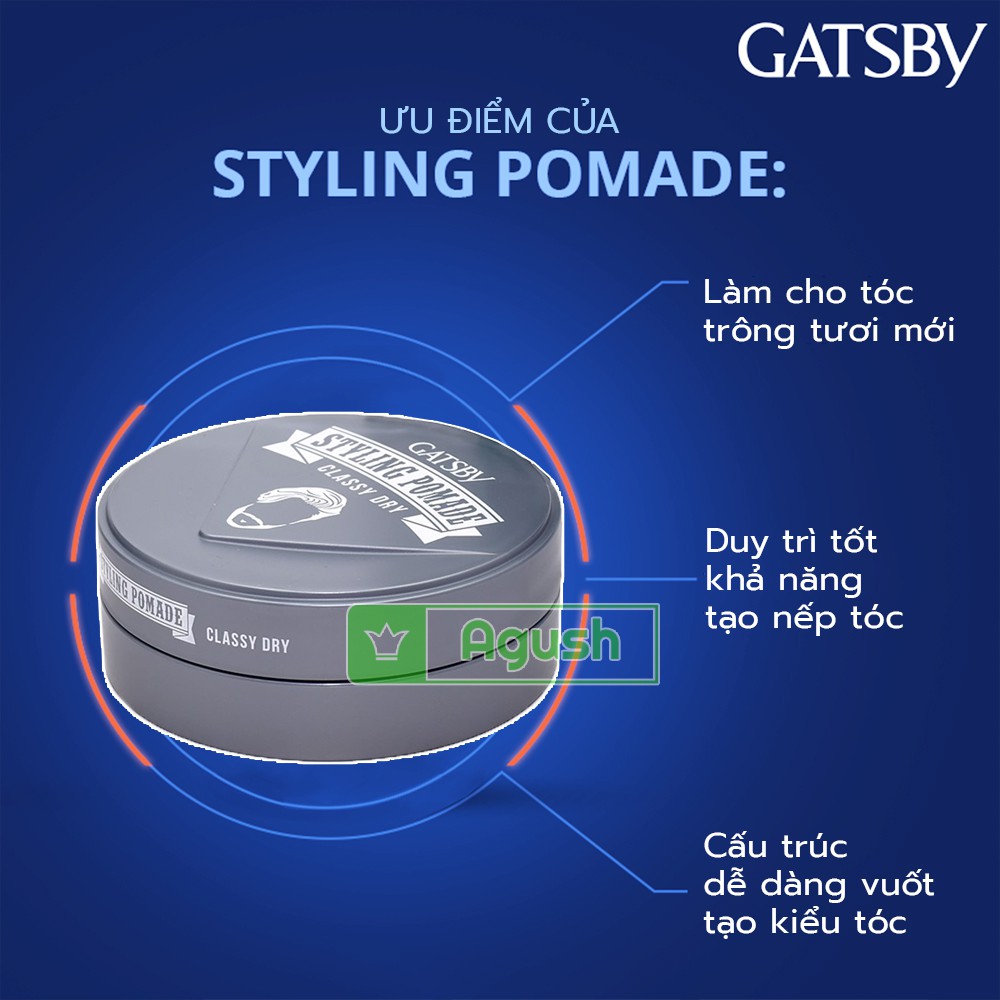 Keo vuốt tóc nam mềm giữ nếp định hình tóc Gatsby Styling Pomade Classy Dry 75g tạo kiểu tóc chính hãng nhật thơm giá rẻ