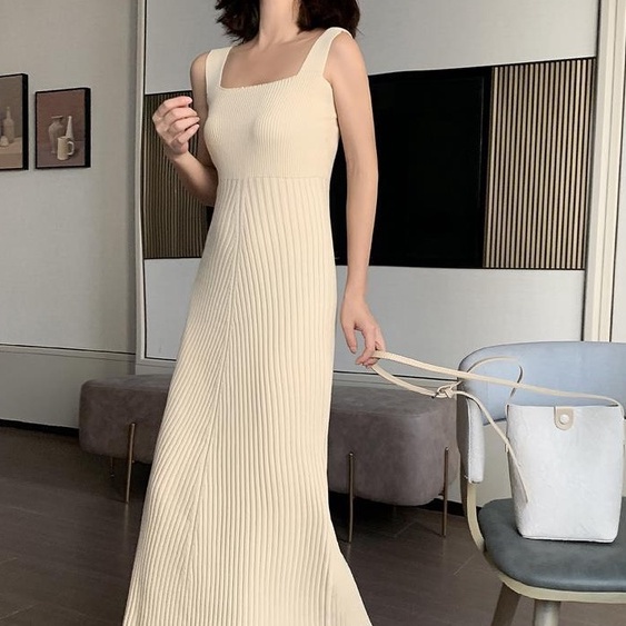 [MURIOKI] Đầm Dệt Kim Không Tay Cổ Vuông Dáng Chữ A Thời Trang Dành Cho Nữ