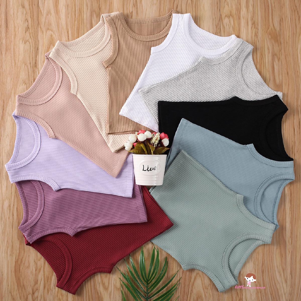 ❤XZQ-0-24m Newborn Summer Loose Round Neck Sleeveless Solid Color Rib Pullover Vest