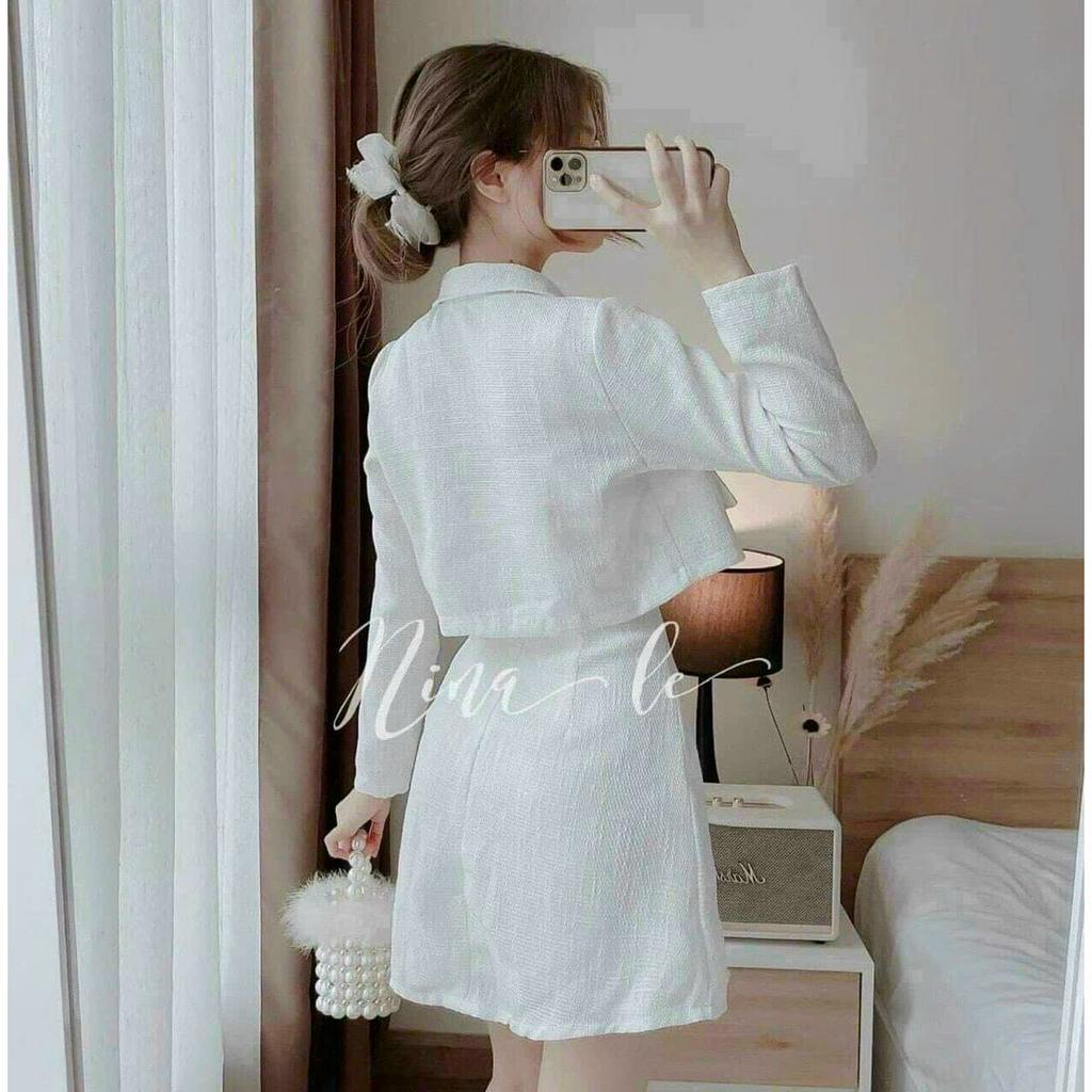 Đầm dự tiệc thời trang nữ kèm áo khoác sang chảnh dự tiệc chất linen cổ dây không tay có mút dáng váy dài ôm mini