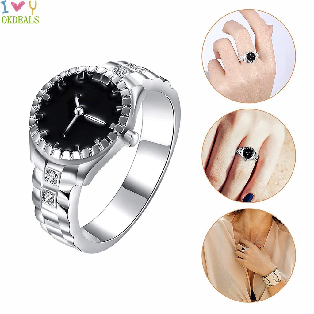 Nhẫn Đồng Hồ Mạ Bạc 925 OKDEALS|Nhẫn Thời Trang|Hoa Hồng|Đồng Hồ Nữ Thiết Kế Nhiều Màu Sắc