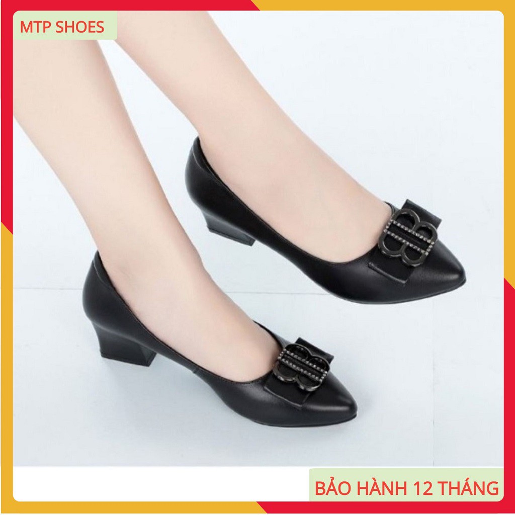 Giày búp bê ❤FREESHIP❤ giày công sở nữ - Hàng VNXK da lỳ cao cấp đính nơ BB đế cao 4 phân