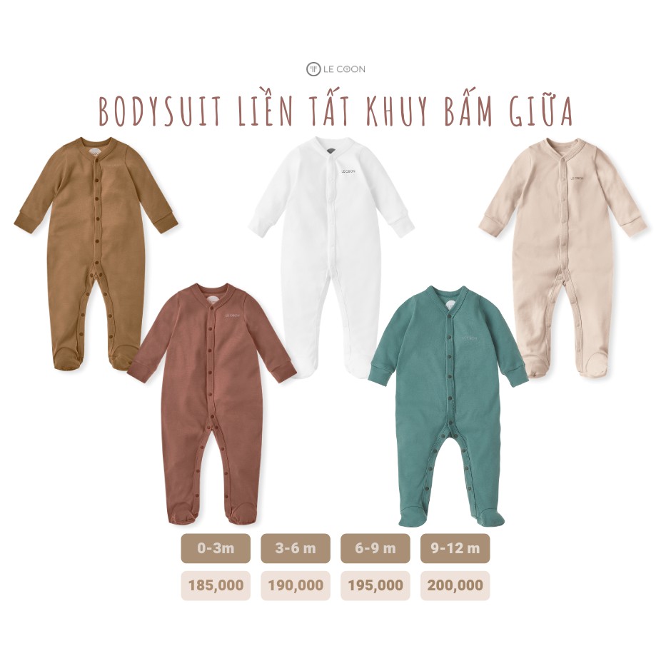 LE COON | Bodysuit Liền Tất Khuy Bấm Giữa | COMFY | 0-12 tháng