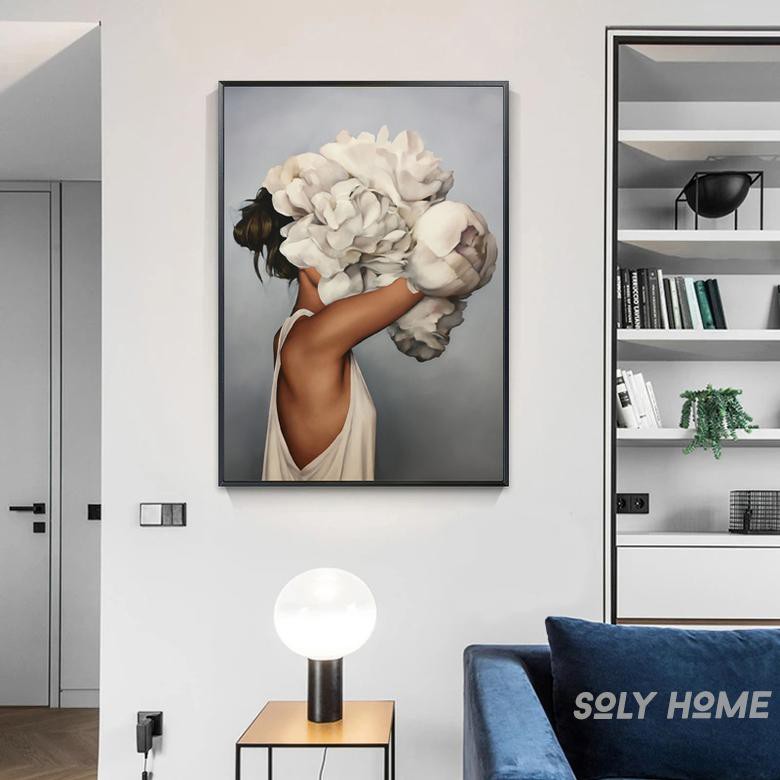 Tranh Canvas Cô Gái Và Cánh hoa TRắng - Vẻ Đẹp Nghệ Thuật, Size 30x45cm Mã SL1305205