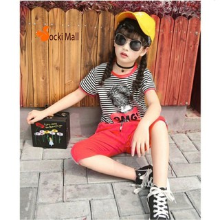 Đồ bộ cho bé gái áo in sọc, kiểu quần lửng thời trang - Quần áo trẻ em - Socnaukids.