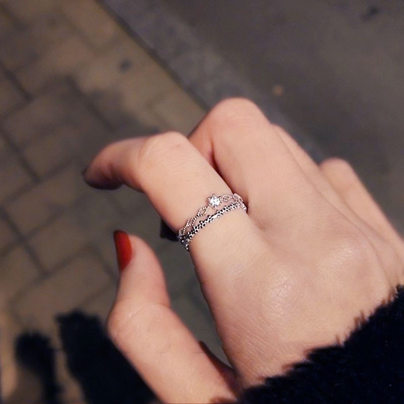 Nhẫn Bạc 2 tầng cao cấp, Nhẫn nữ bạc gắn đá 2 tầng TUNA SILVER Trang sức bạc cao cấp