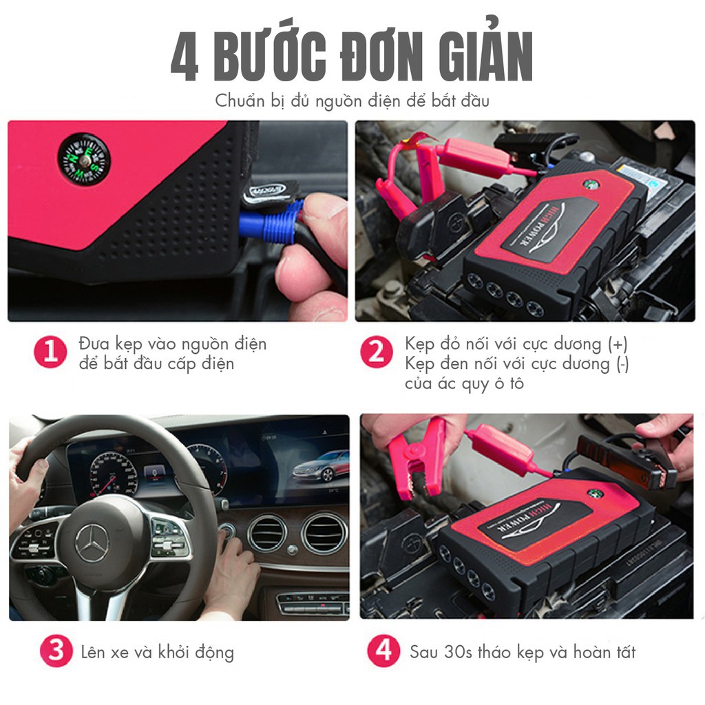 Bộ Dụng Cụ Cứu Hộ He Hơi Kích Nổ Bình Kèm Bơm Lốp - Kích bình oto 69800mAh kiêm sạc đa năng