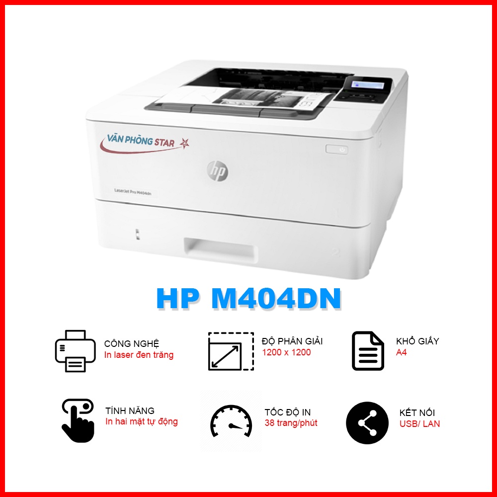 Máy in HP LaserJet Pro 404DN chính hãng HP. Bảo hành chính hãng 36 tháng