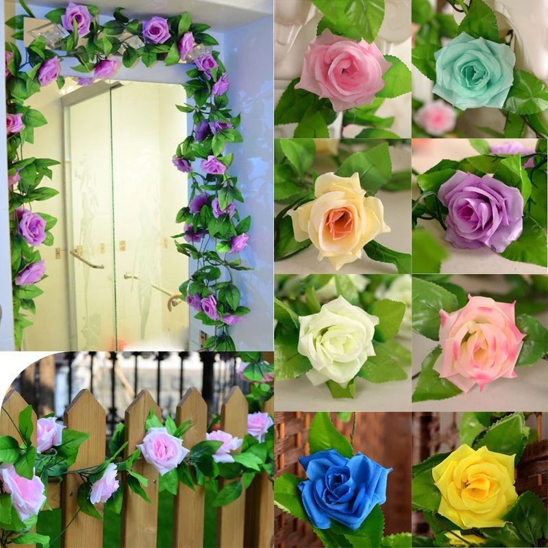 Dây hoa hồng giả sống động 2.5m trang trí nhà cửa