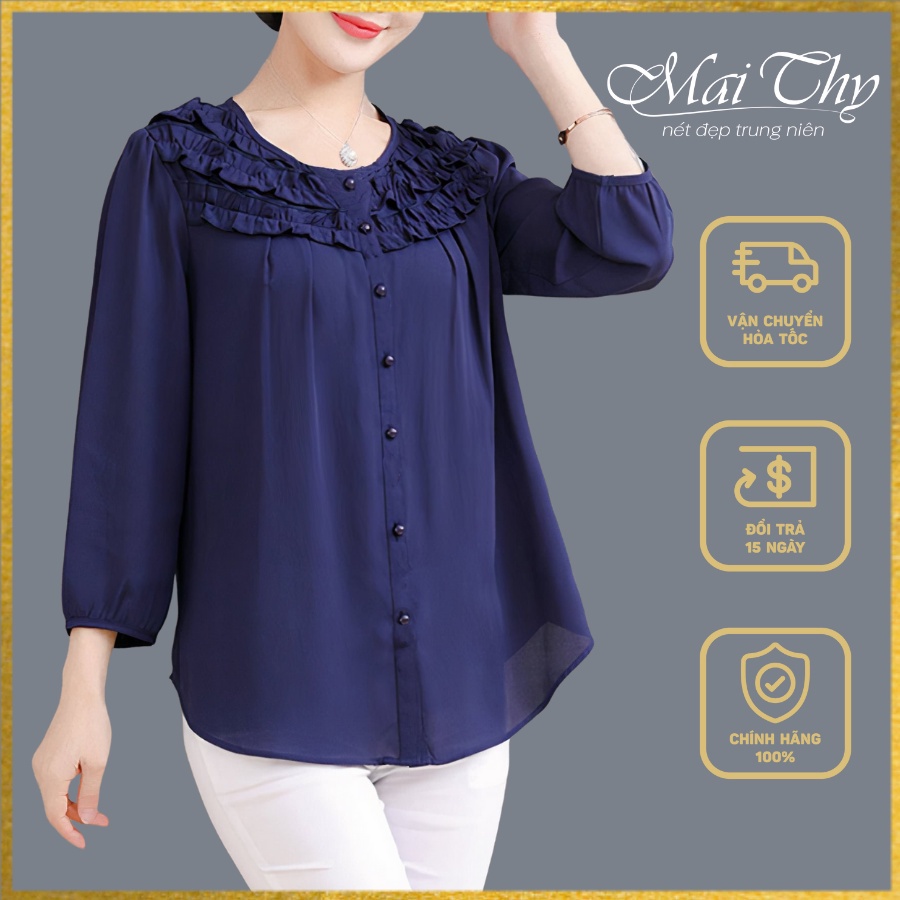 ✔♗Áo Trung Niên MT355, Kiểu Tay Lỡ Cổ Bèo Nhiều Nút Đẹp Trang Nhã, Thời Nữ BigSize