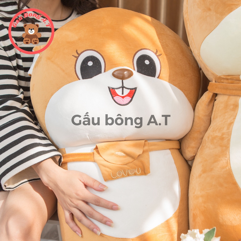 Gấu Bông Sóc Nâu đeo túi dễ thương, Sóc răng thỏ khủng lồ, Gối ôm hình thú nhồi bông size 75cm-1m