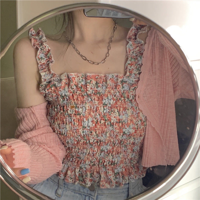 Áo 2dây dáng ôm body họa tiết hoa nhí trẻ trung, Áo hai dây bản to dáng croptop ulzzang Hàn Quốc | BigBuy360 - bigbuy360.vn