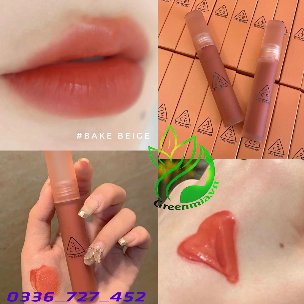 Son Kem Lì 3CE Bake Beige - Nâu Cam Cháy Cổ Điển 4.6g Blur Water Tint Son Siêu Lì